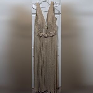Metallic Gold Plisse Maxi Dress with Knotted Waist